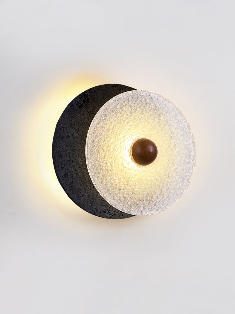 Valalaine Getextureerd Zwart Travertin Glas schijf Wandlamp