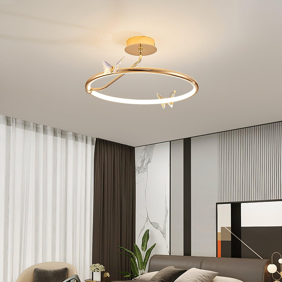 Cyrelel plafondlamp Magic Butterfly met kristalaccenten en LED-ring