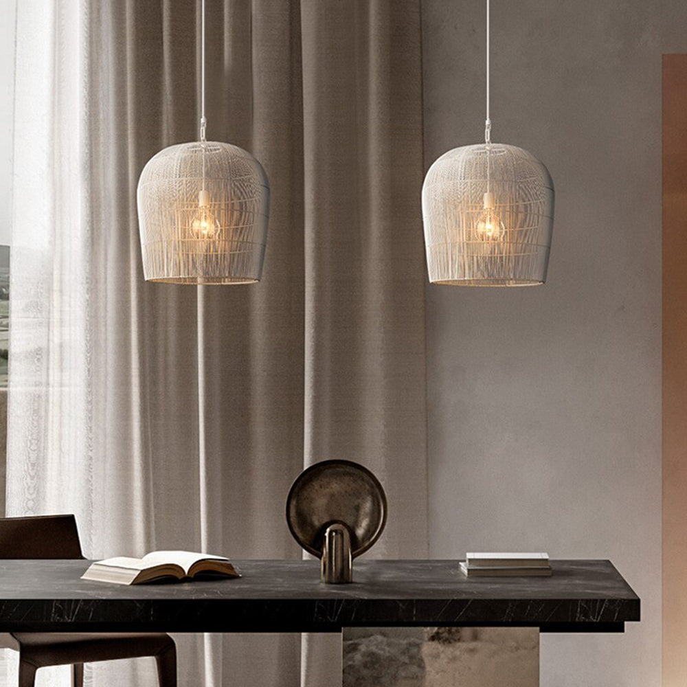 Ritta Ronde LED Hanglamp Zwart Wit Metaal Rotan Eetkamer Slaapkamer