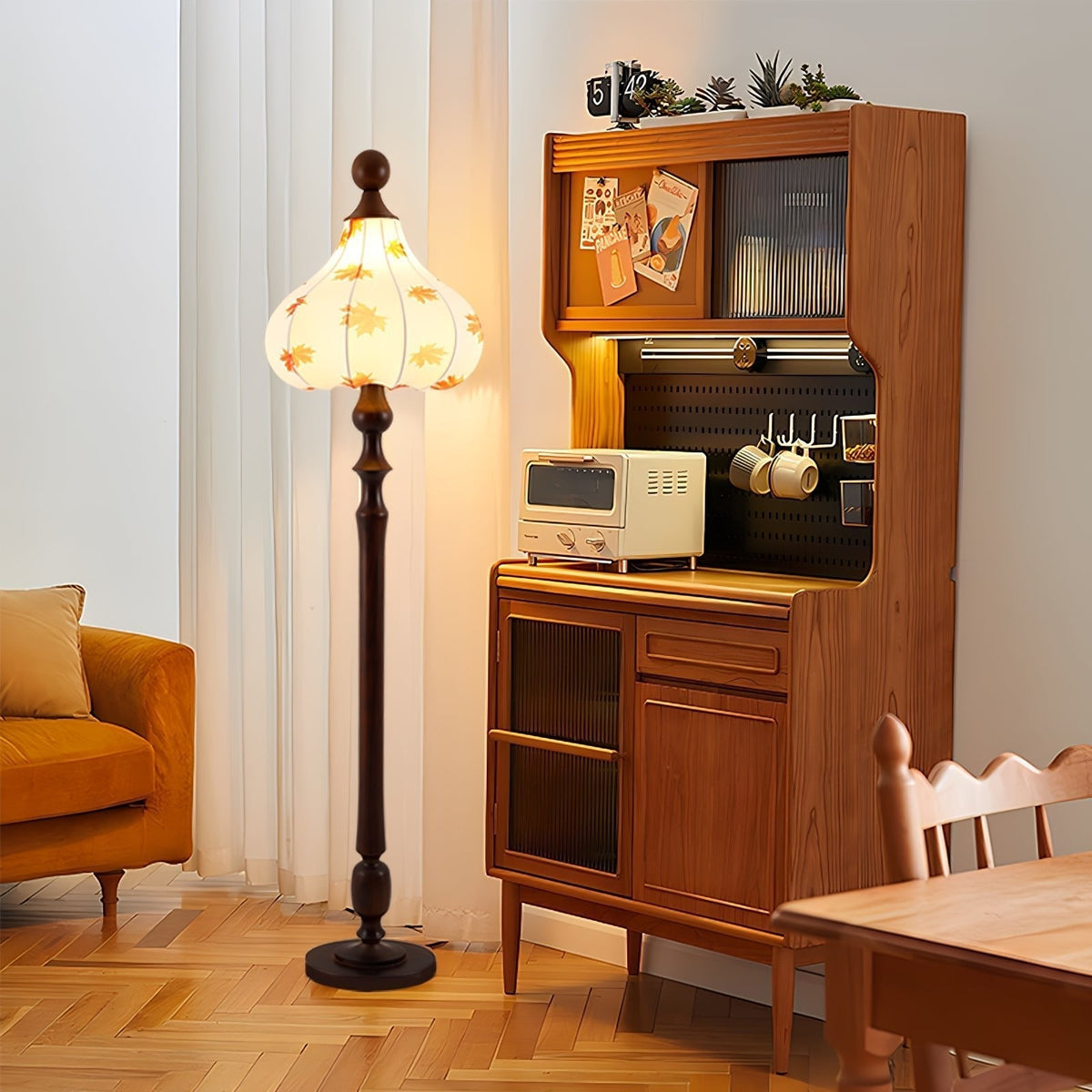 Maplen Houten Stoffen Vintage vloerlamp
