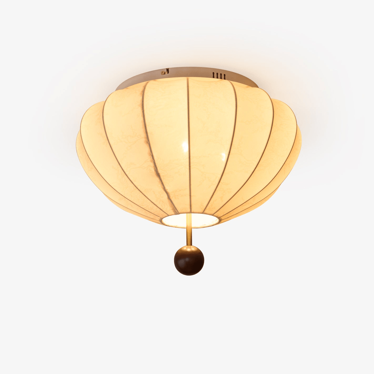 Rinelora plafondlamp van walnoothout en beige stof