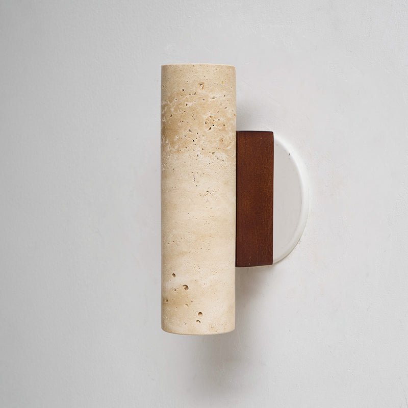 Nula cilindervormige wandlamp van travertin en walnoot