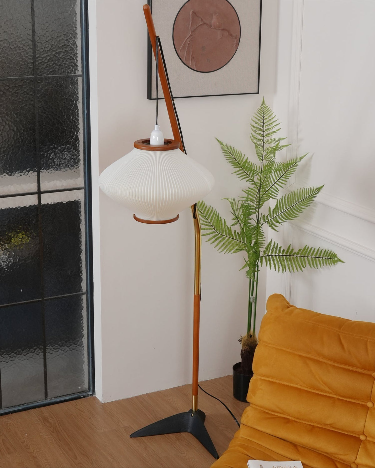 Ervenil Mid Century vloerlamp van glas van en Esenhout