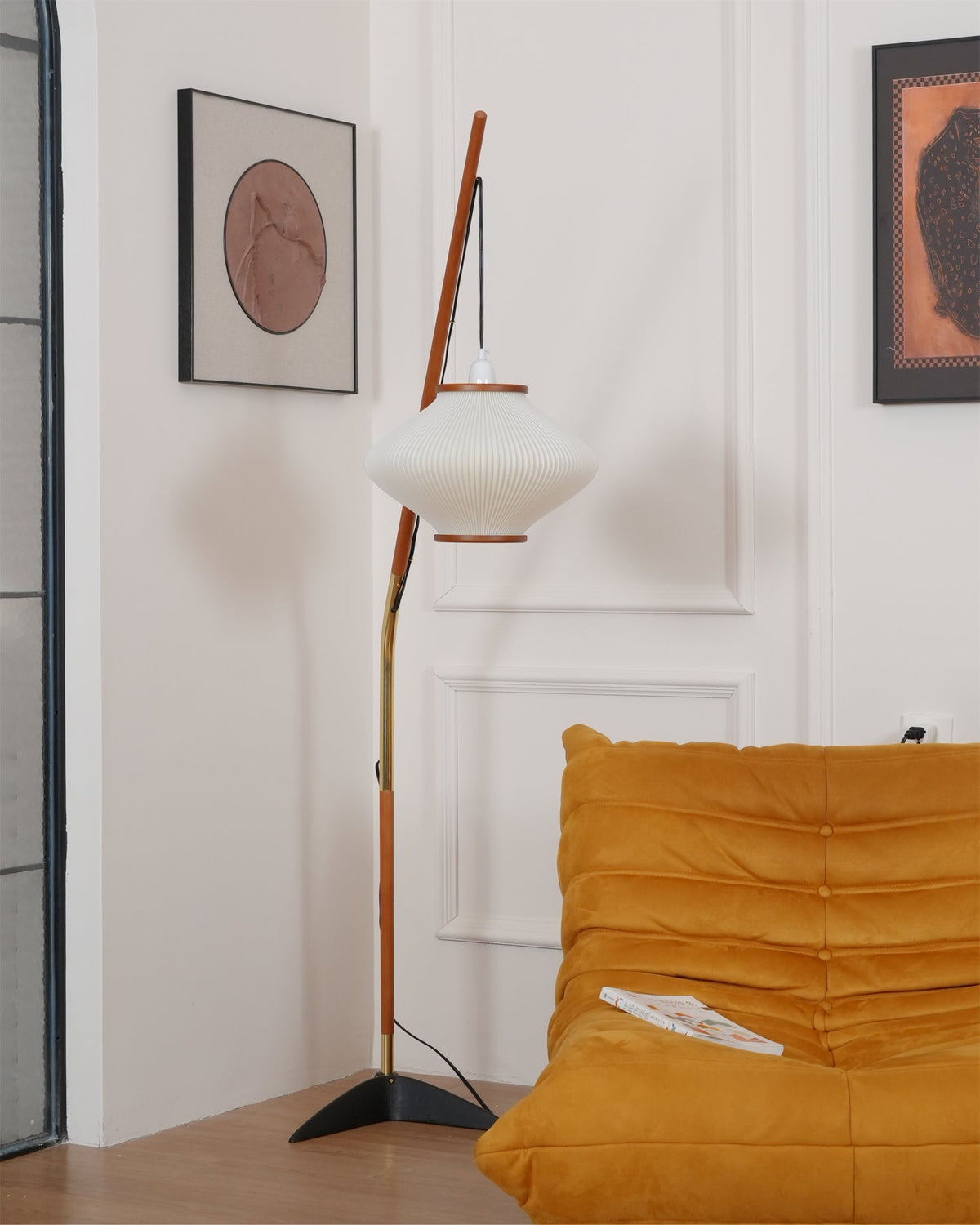Ervenil Mid Century vloerlamp van glas van en Esenhout