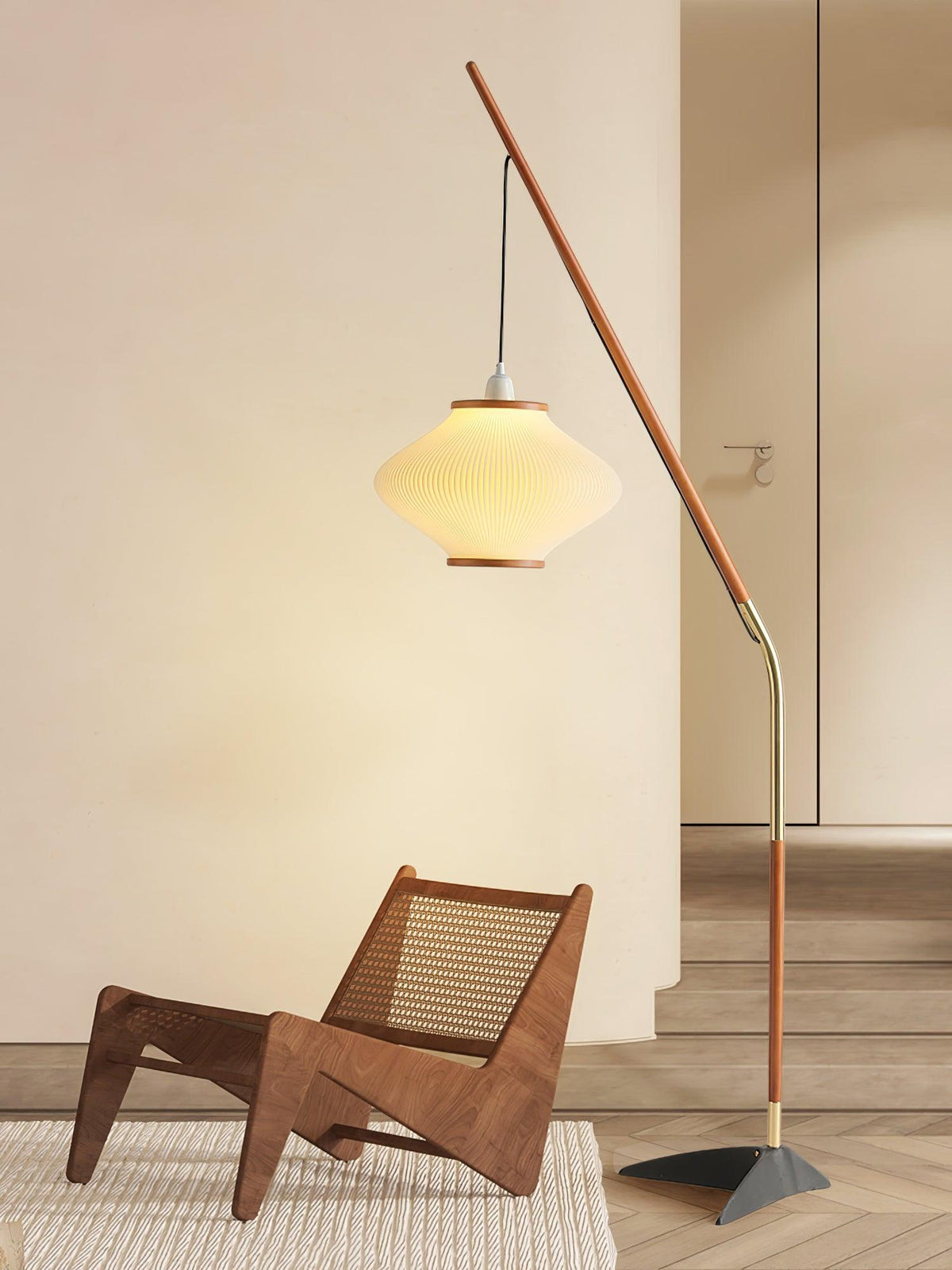 Ervenil Mid Century vloerlamp van glas van en Esenhout