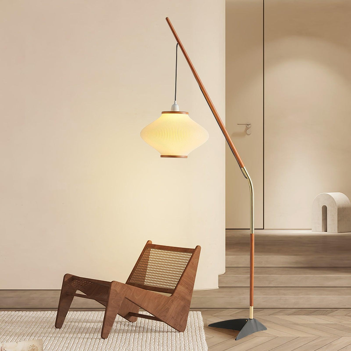 Ervenil Mid Century vloerlamp van glas van en Esenhout