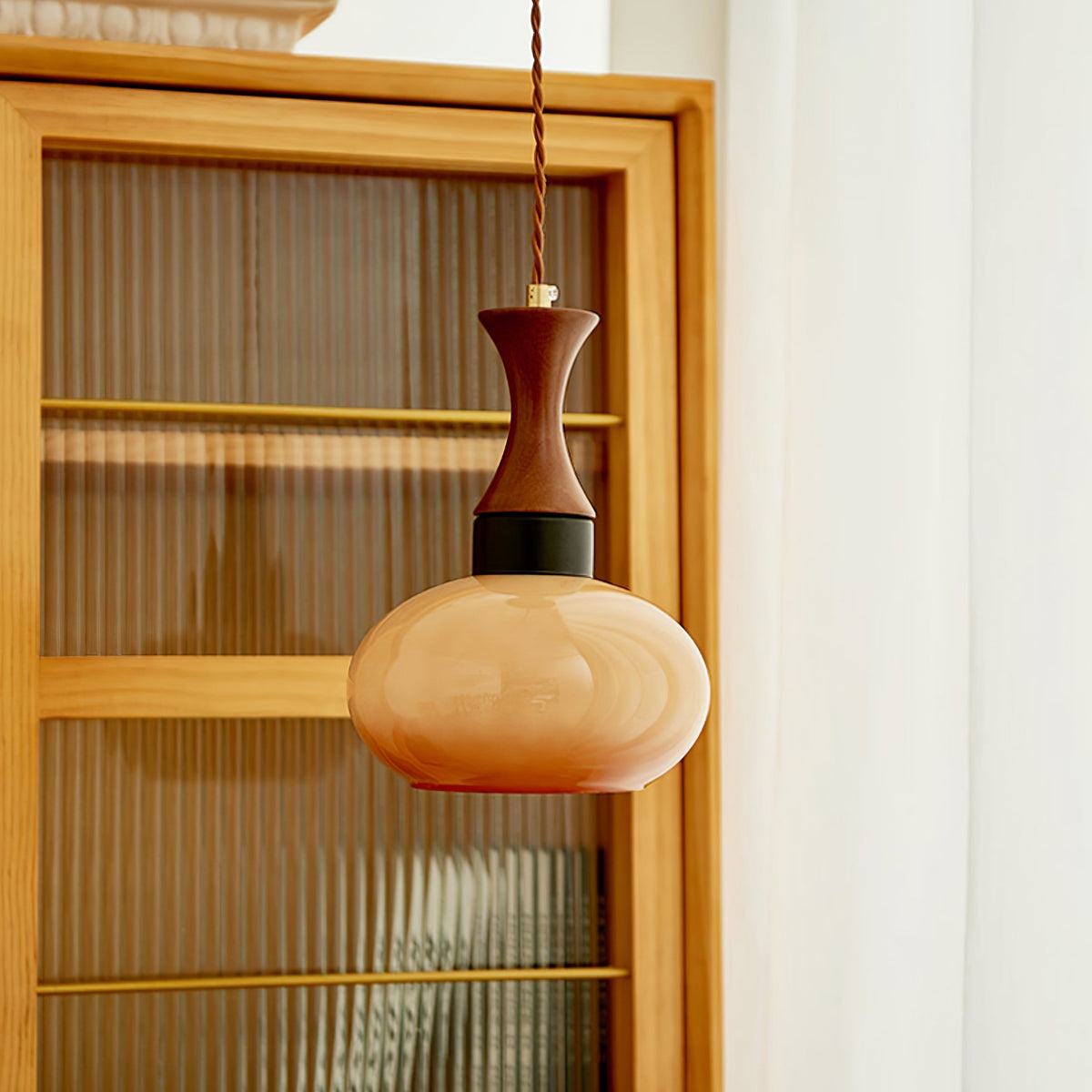 Chara hanglamp met stekker in bruin