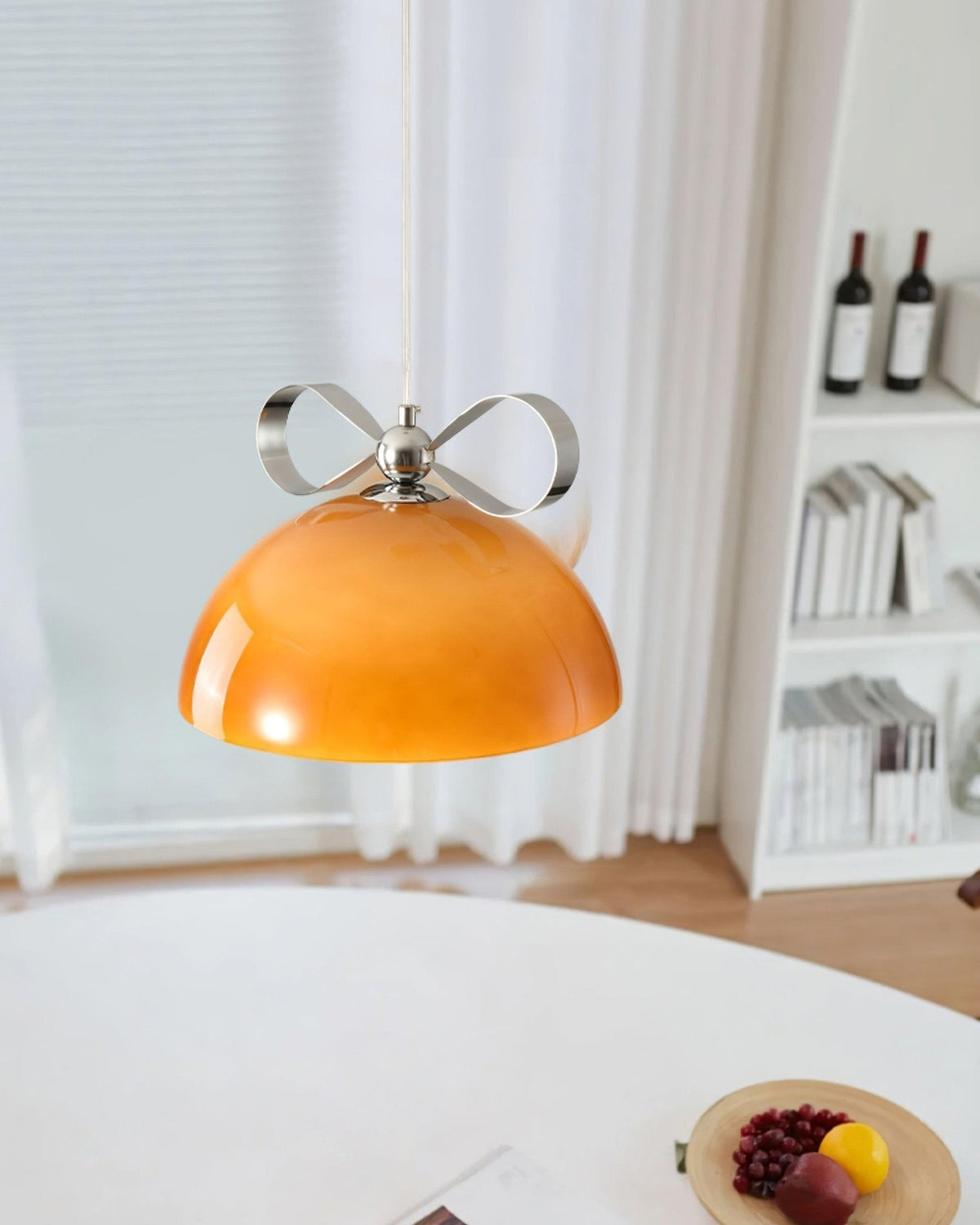 Celirina hanglamp glazen koepel amber voor eetkamer