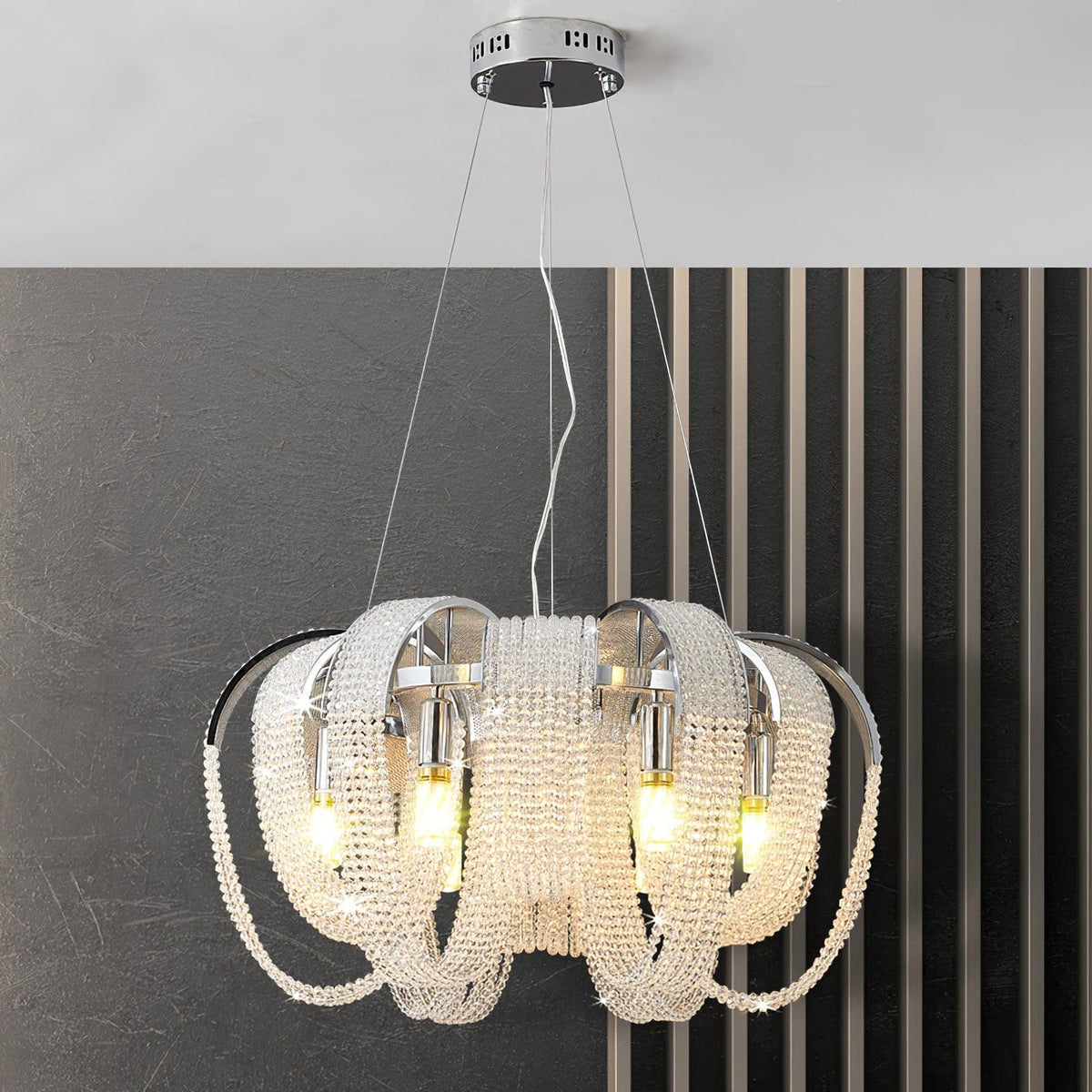Siv kroonluchter met mesh kristal en gouden waterval-effect
