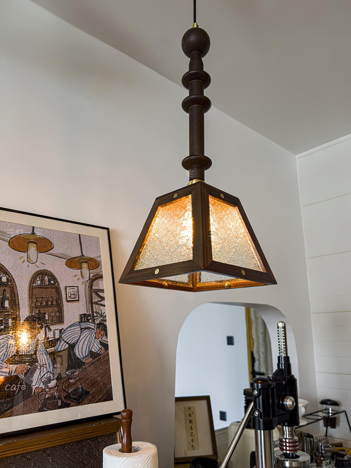 Zilten elegantie Vintage glas Hout hanglamp