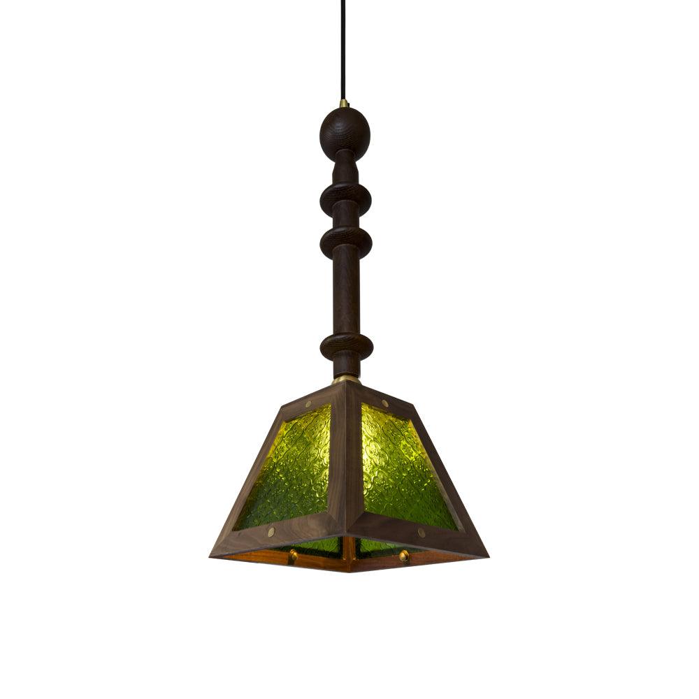 Zilten elegantie Vintage glas Hout hanglamp