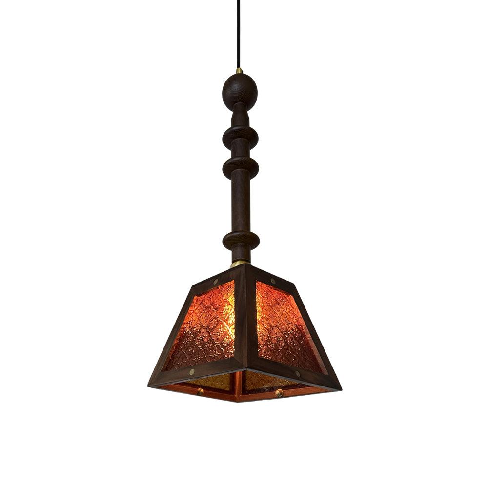 Zilten elegantie Vintage glas Hout hanglamp