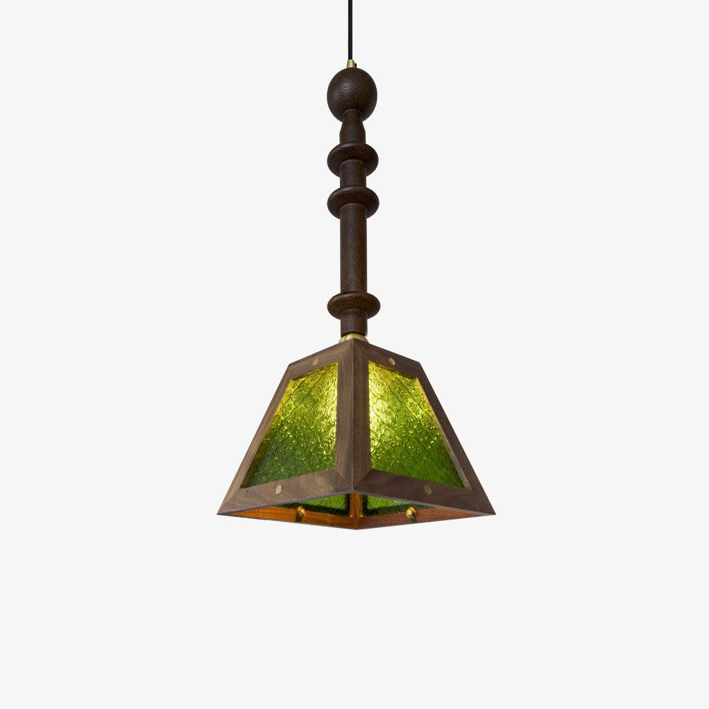 Zilten elegantie Vintage glas Hout hanglamp