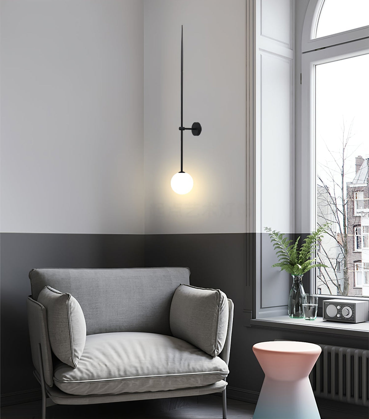 Veluelle Moderne minimalistische wandlamp met mobiele glaskogel