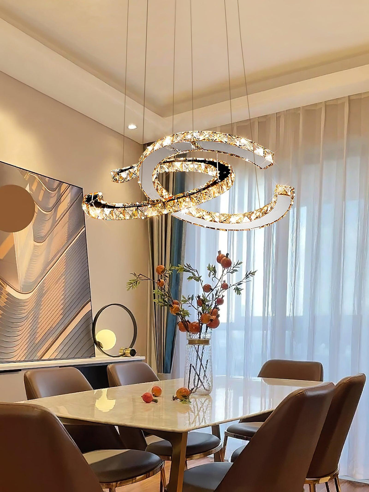 Luxisine Kroonluchter Kristallen Dubbele C Moderne Zilver 2-Ring