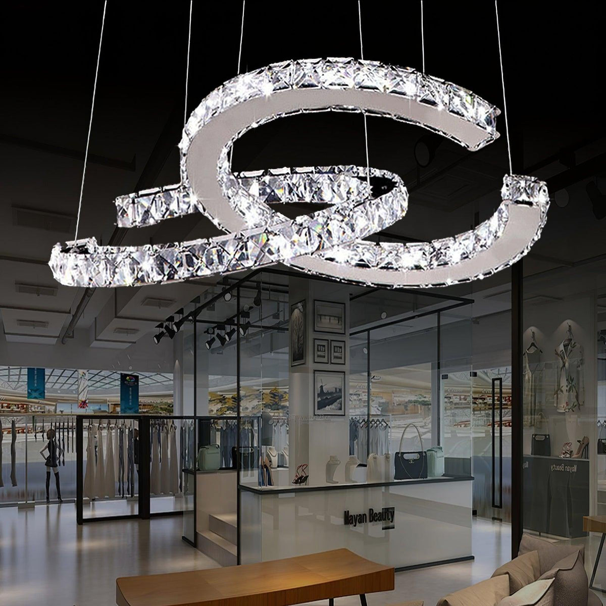 Luxisine Kroonluchter Kristallen Dubbele C Moderne Zilver 2-Ring