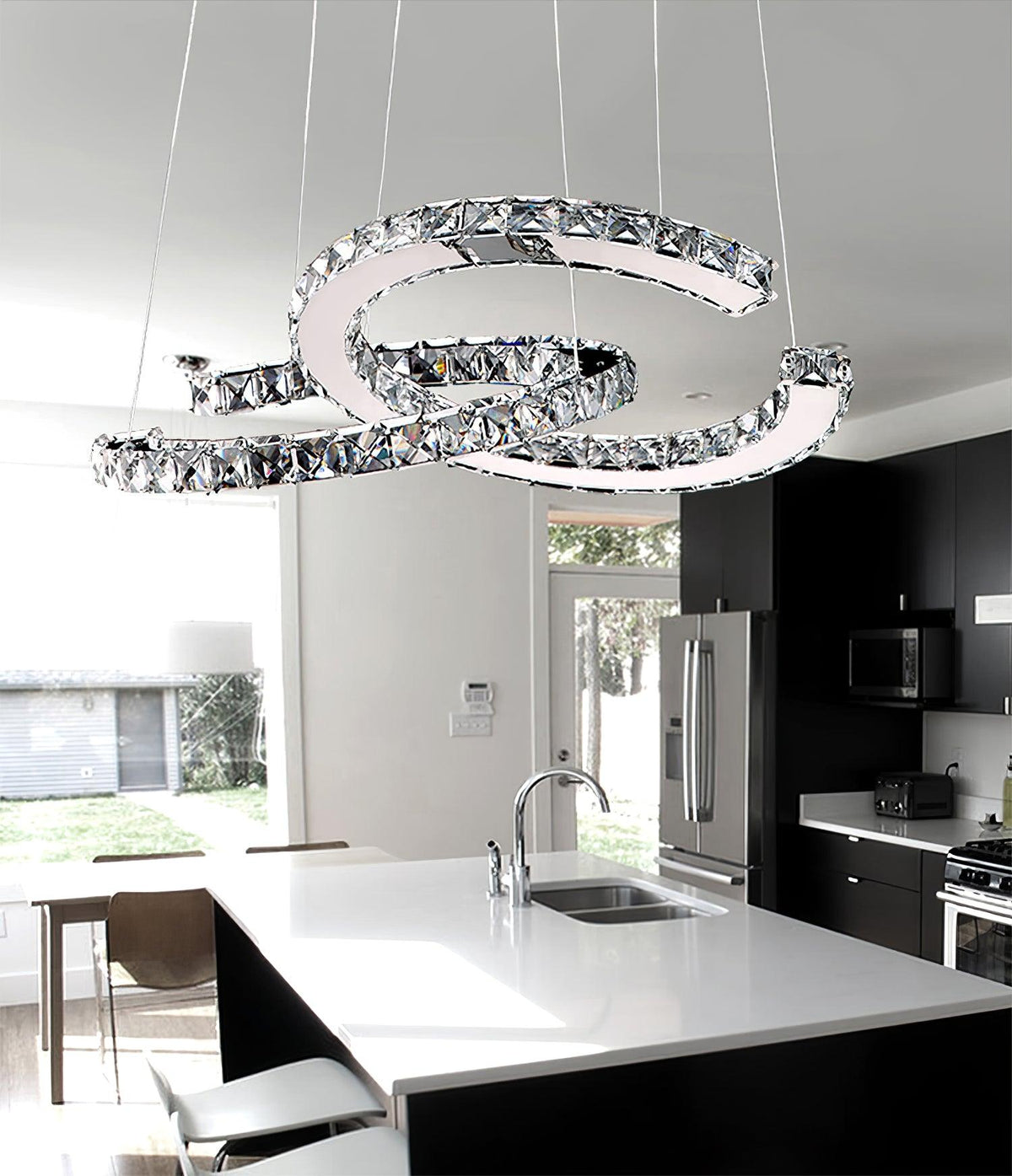 Luxisine Kroonluchter Kristallen Dubbele C Moderne Zilver 2-Ring