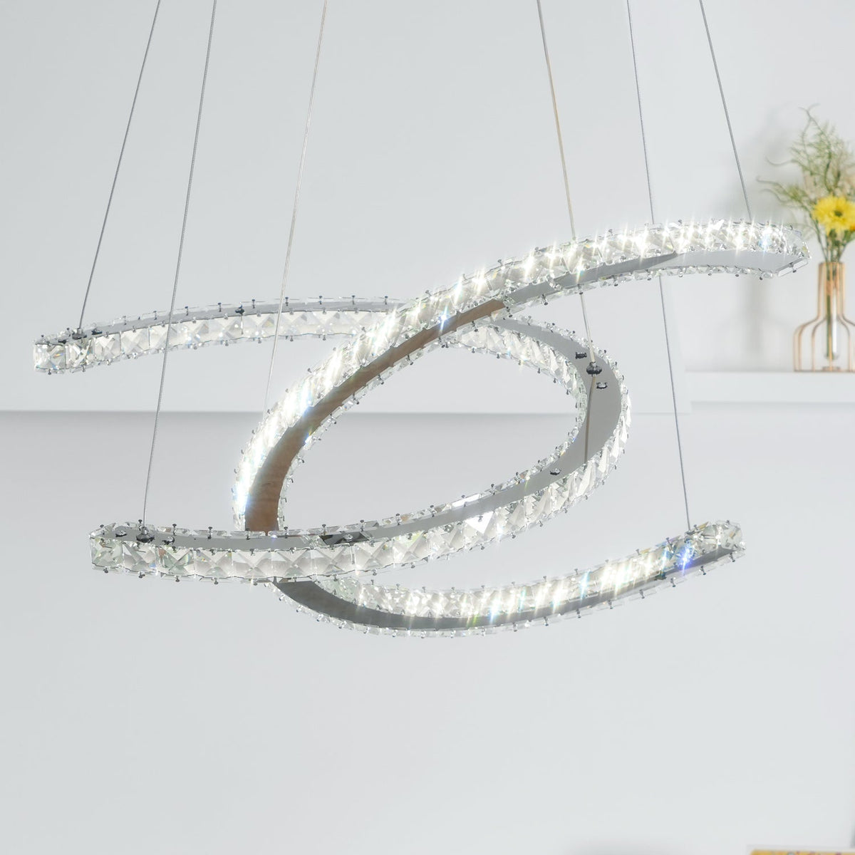 Luxisine Kroonluchter Kristallen Dubbele C Moderne Zilver 2-Ring
