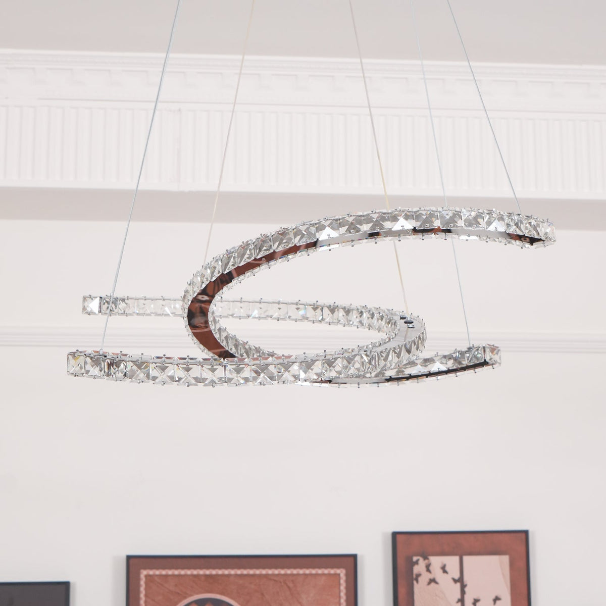 Luxisine Kroonluchter Kristallen Dubbele C Moderne Zilver 2-Ring
