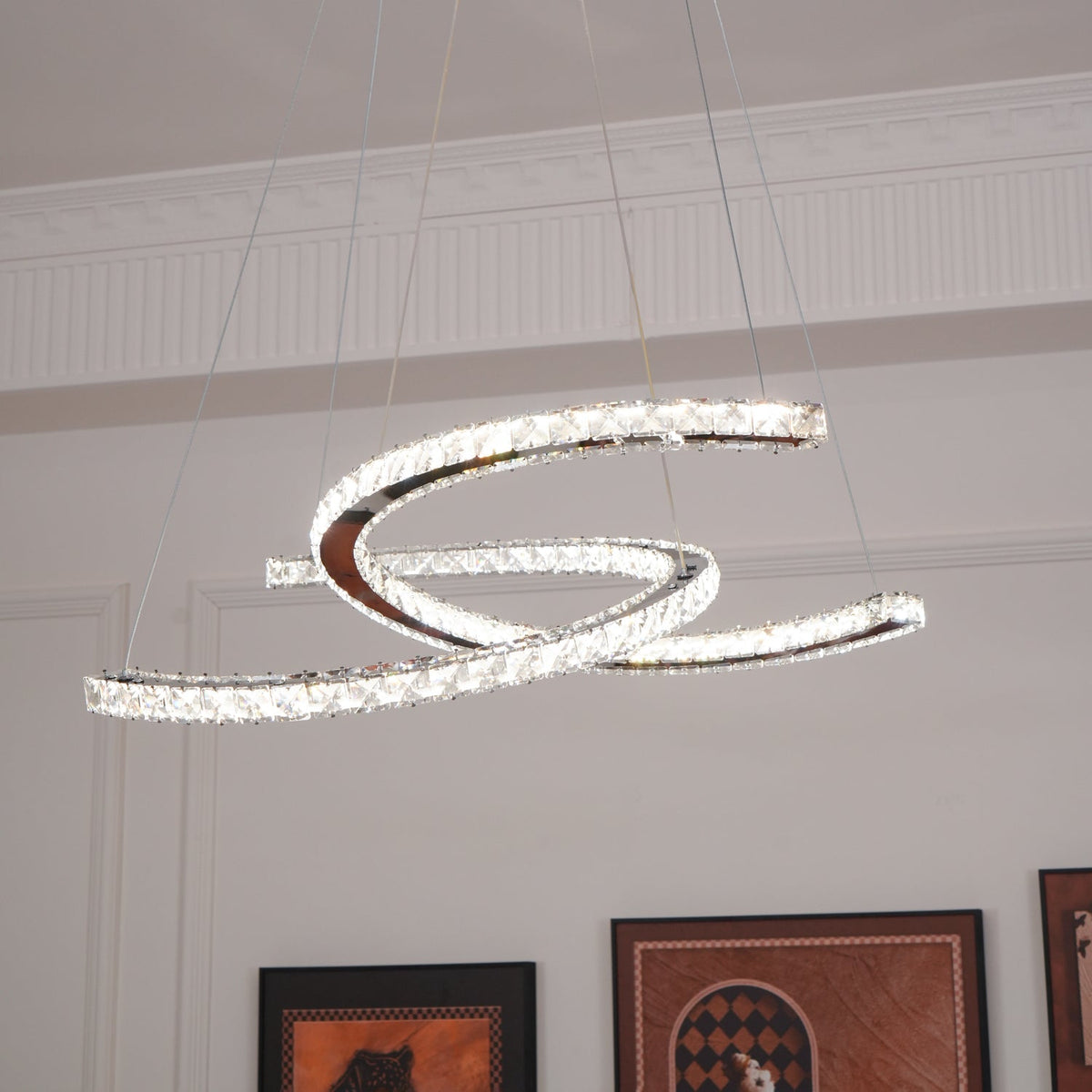 Luxisine Kroonluchter Kristallen Dubbele C Moderne Zilver 2-Ring