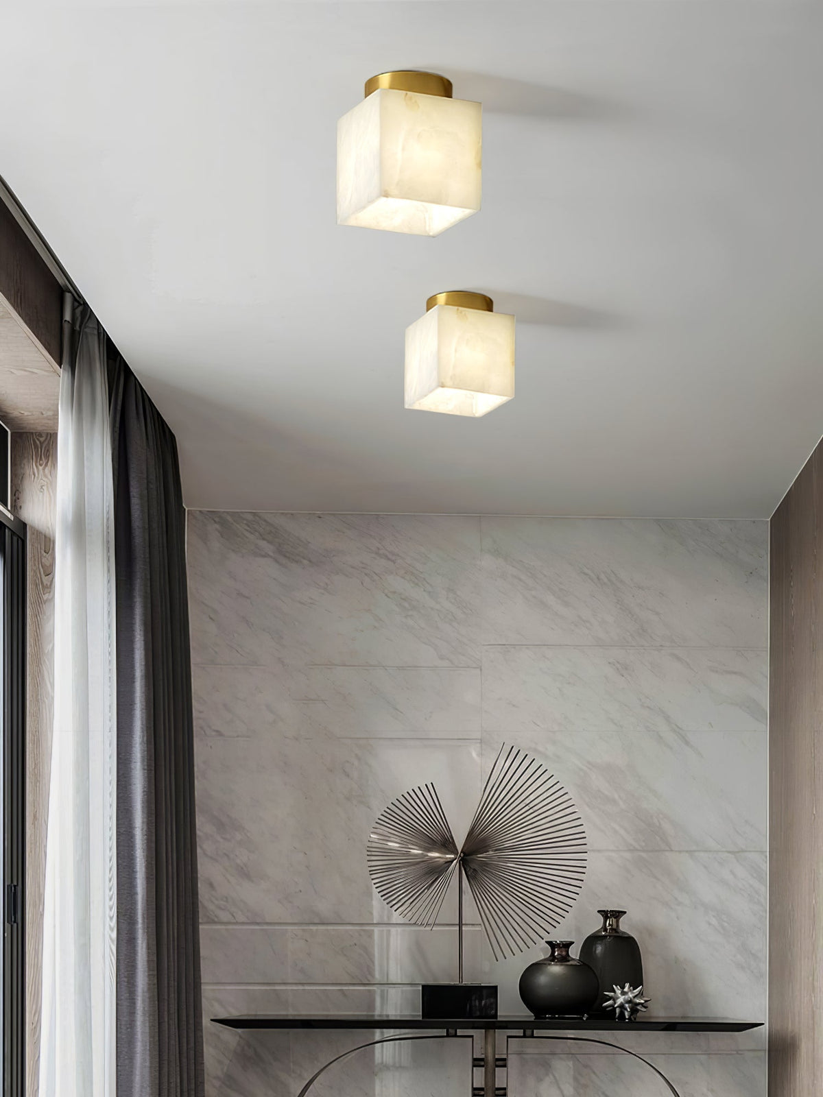 Otheyra Minimalistische vlakke plafondlamp van albast