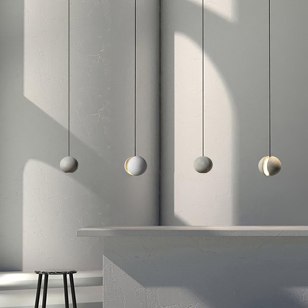Umi hanglamp van beton met bolvormige maan Minimalistisch