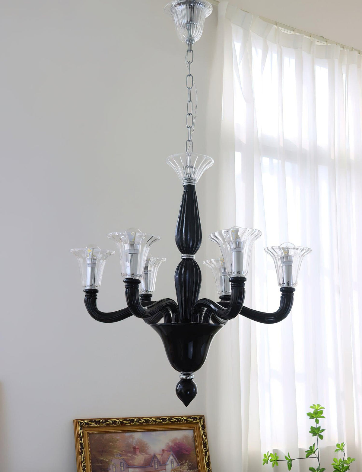 Silten Kroonluchter Zwart Murano Kaarsarm glas Klassiek