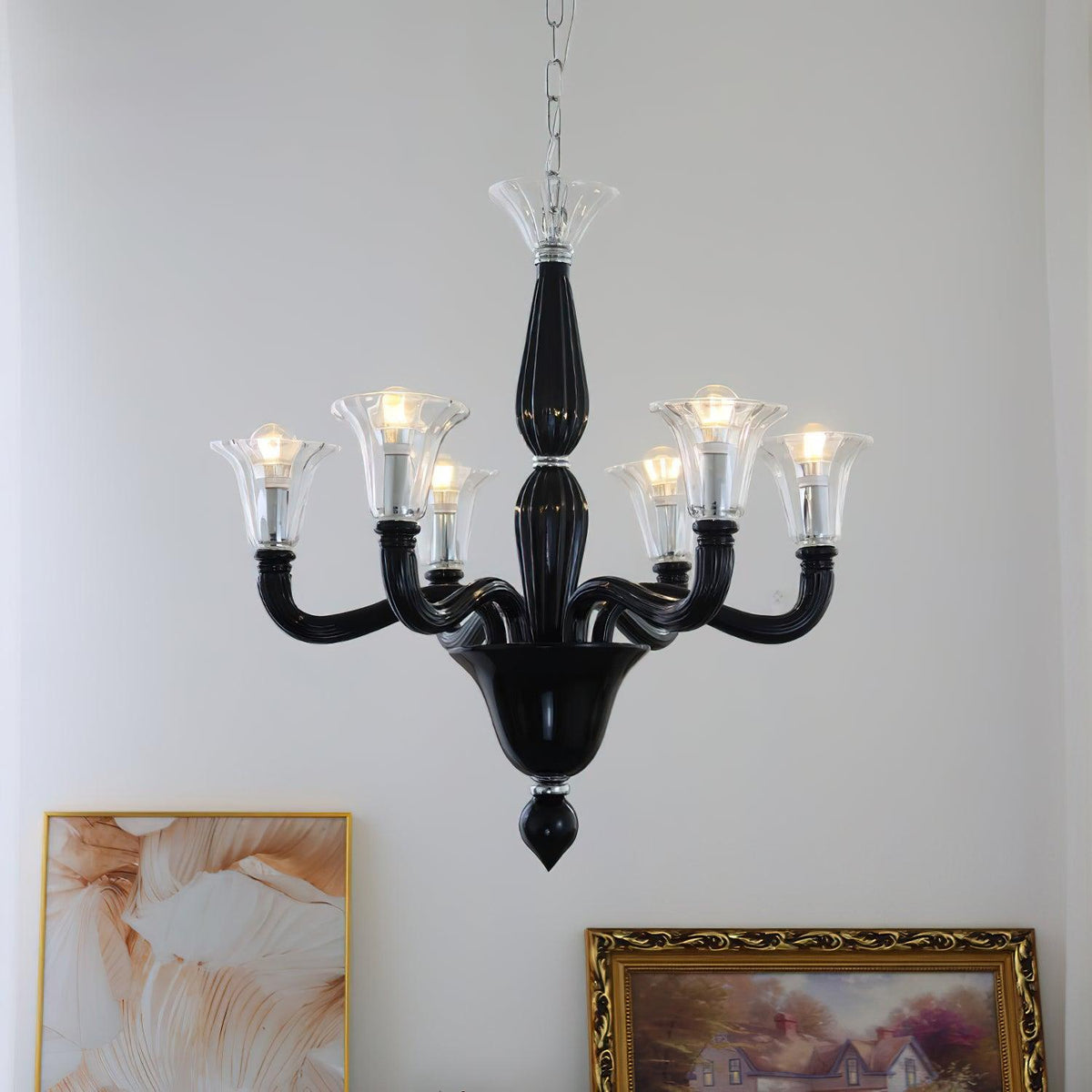 Silten Kroonluchter Zwart Murano Kaarsarm glas Klassiek