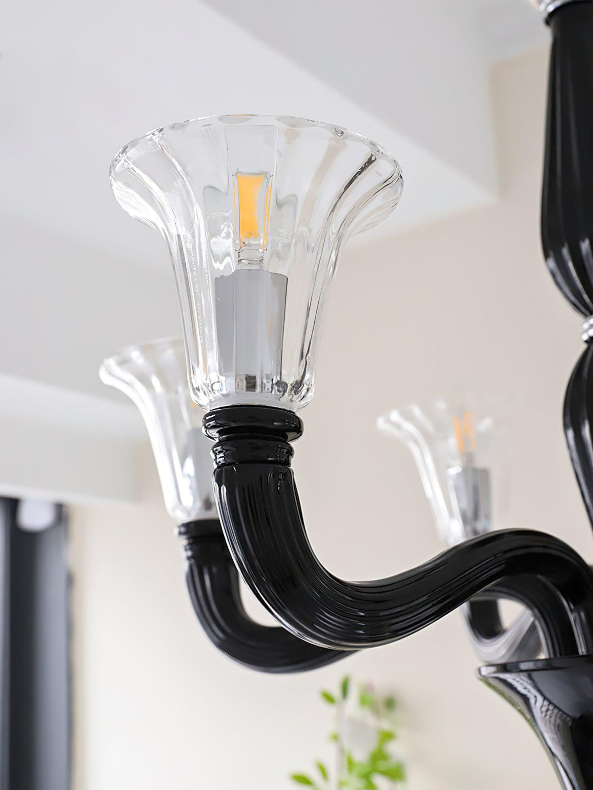 Silten Kroonluchter Zwart Murano Kaarsarm glas Klassiek