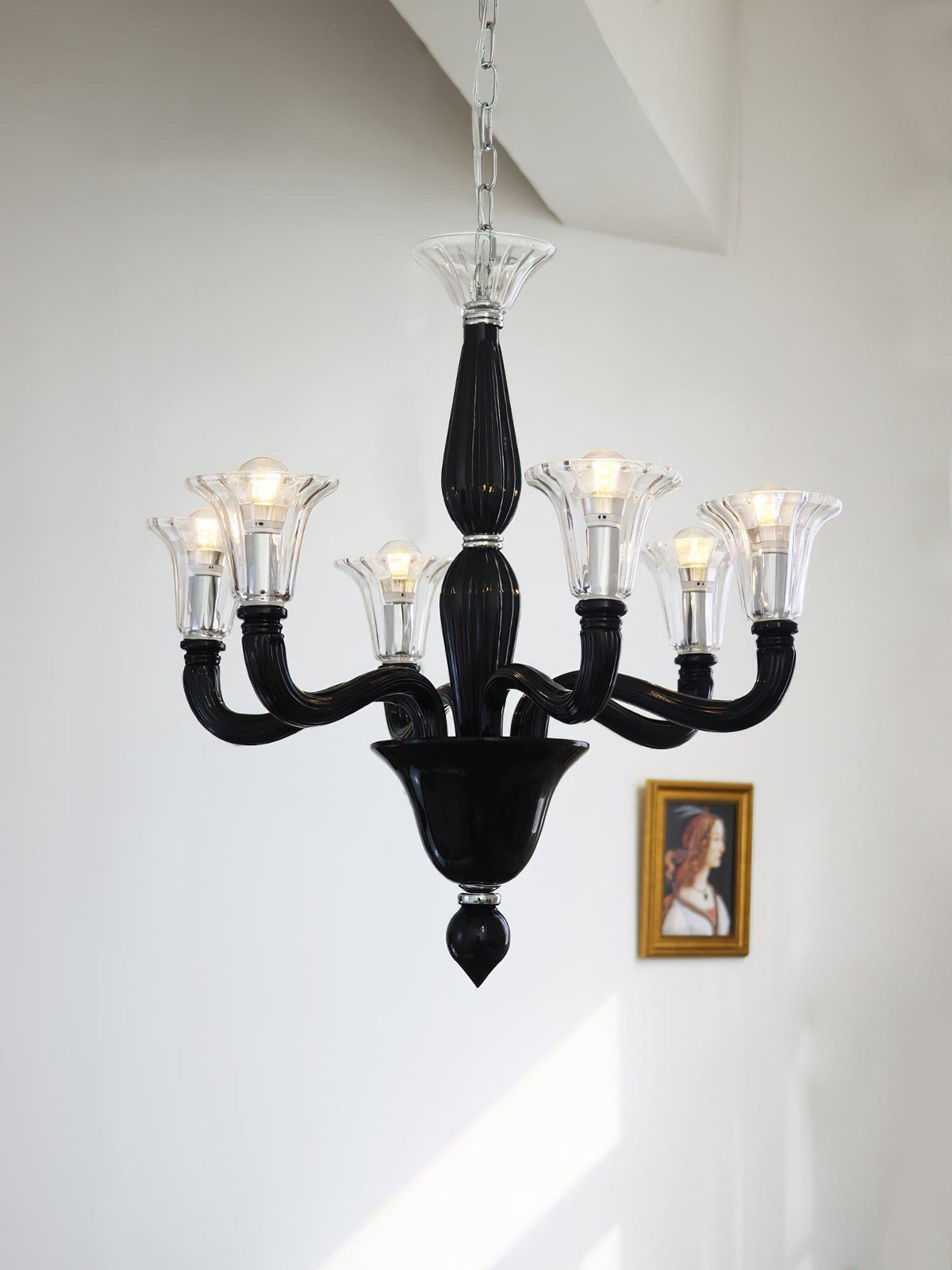 Silten Kroonluchter Zwart Murano Kaarsarm glas Klassiek