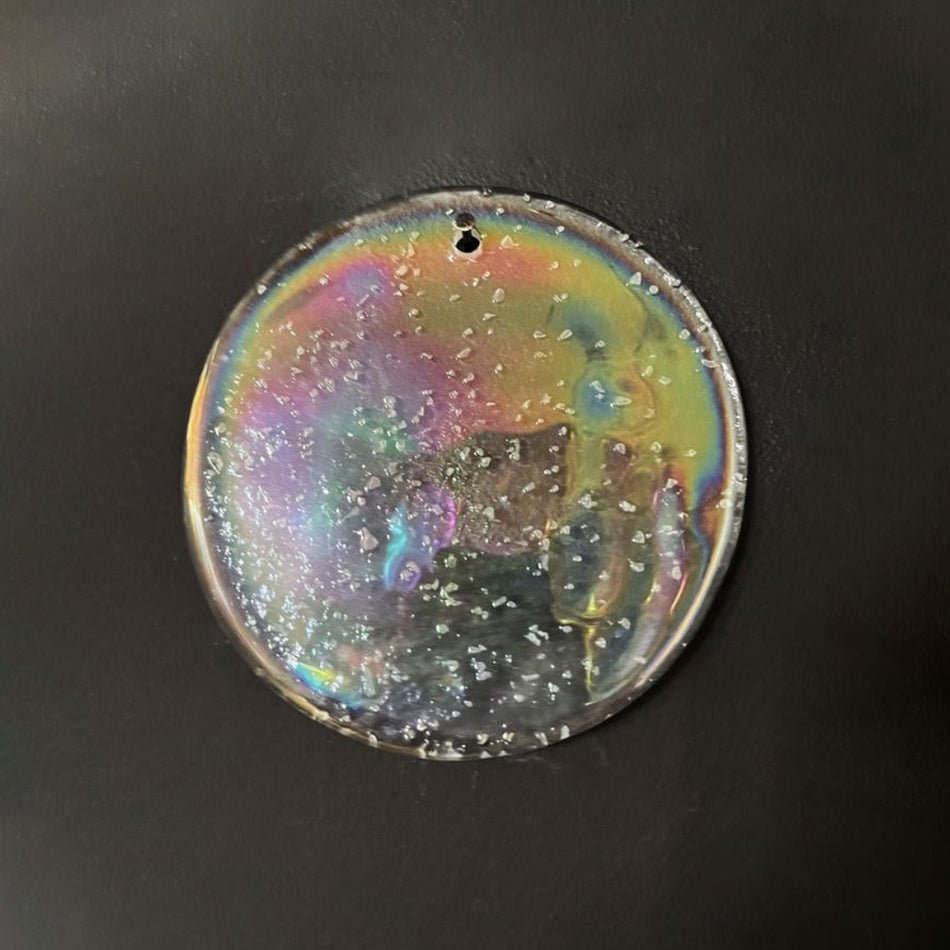Liorerora kroonluchter met iriserend Murano-glas schijf
