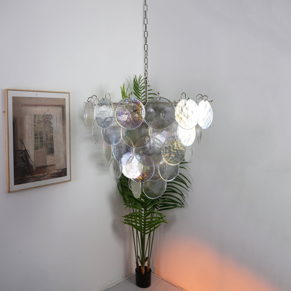 Liorerora kroonluchter met iriserend Murano-glas schijf