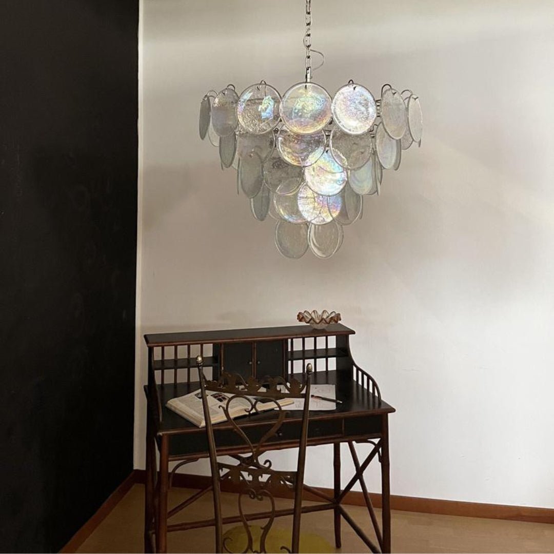 Liorerora kroonluchter met iriserend Murano-glas schijf