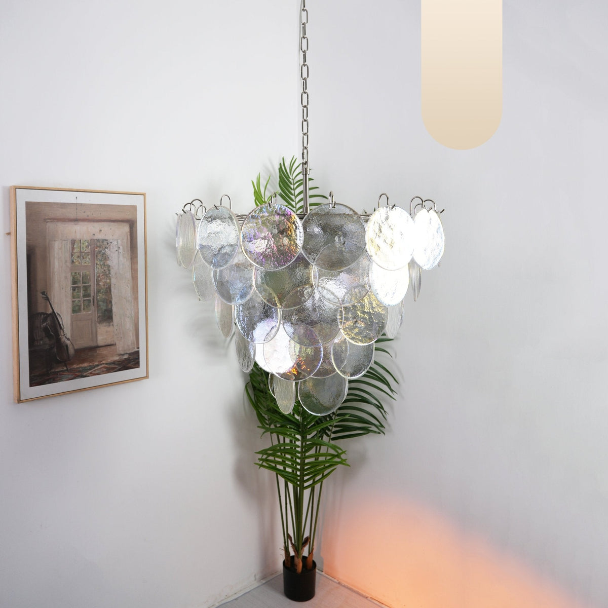 Liorerora kroonluchter met iriserend Murano-glas schijf