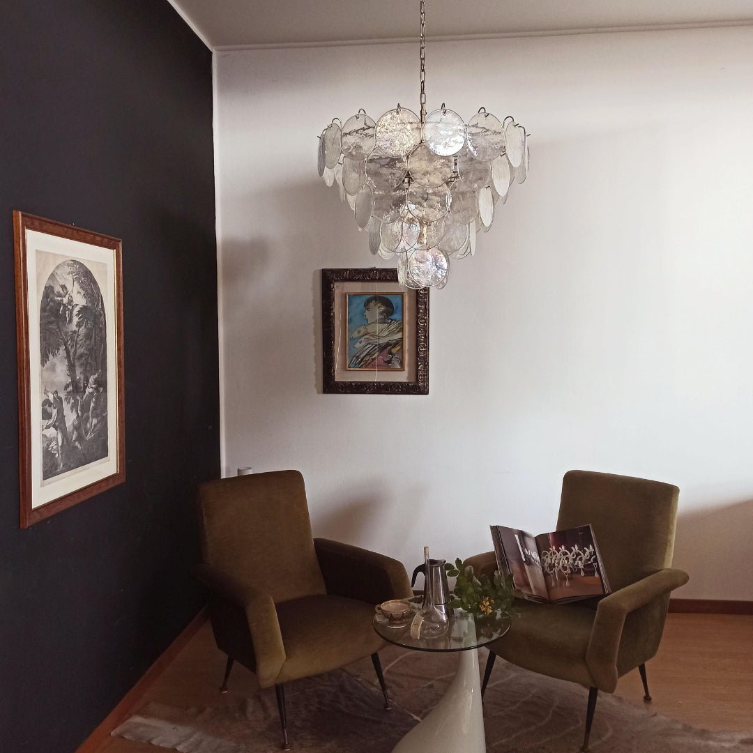 Liorerora kroonluchter met iriserend Murano-glas schijf