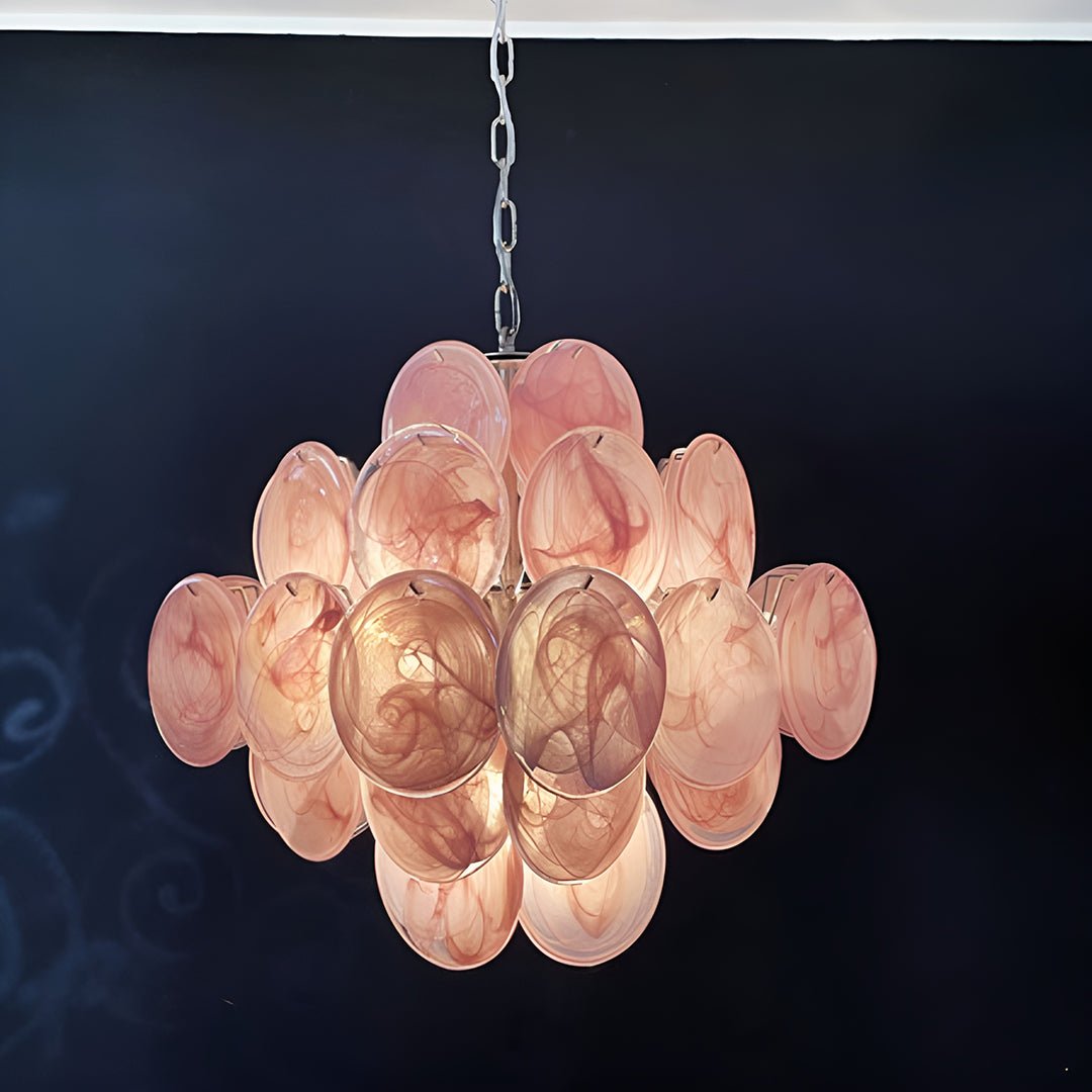Rivivian kroonluchter met roze schijvenlagen