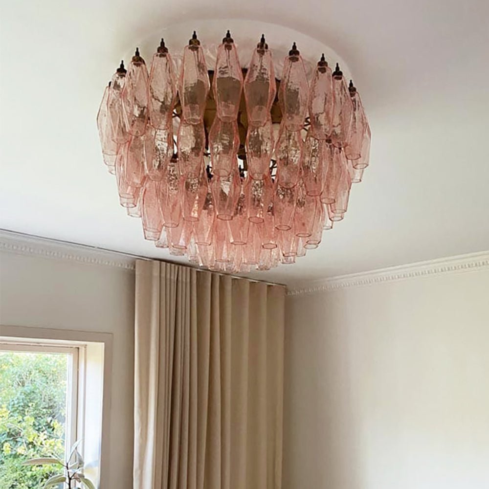 Evix plafondlamp van glas roze rhombusglas gelaagd vintage elegantie