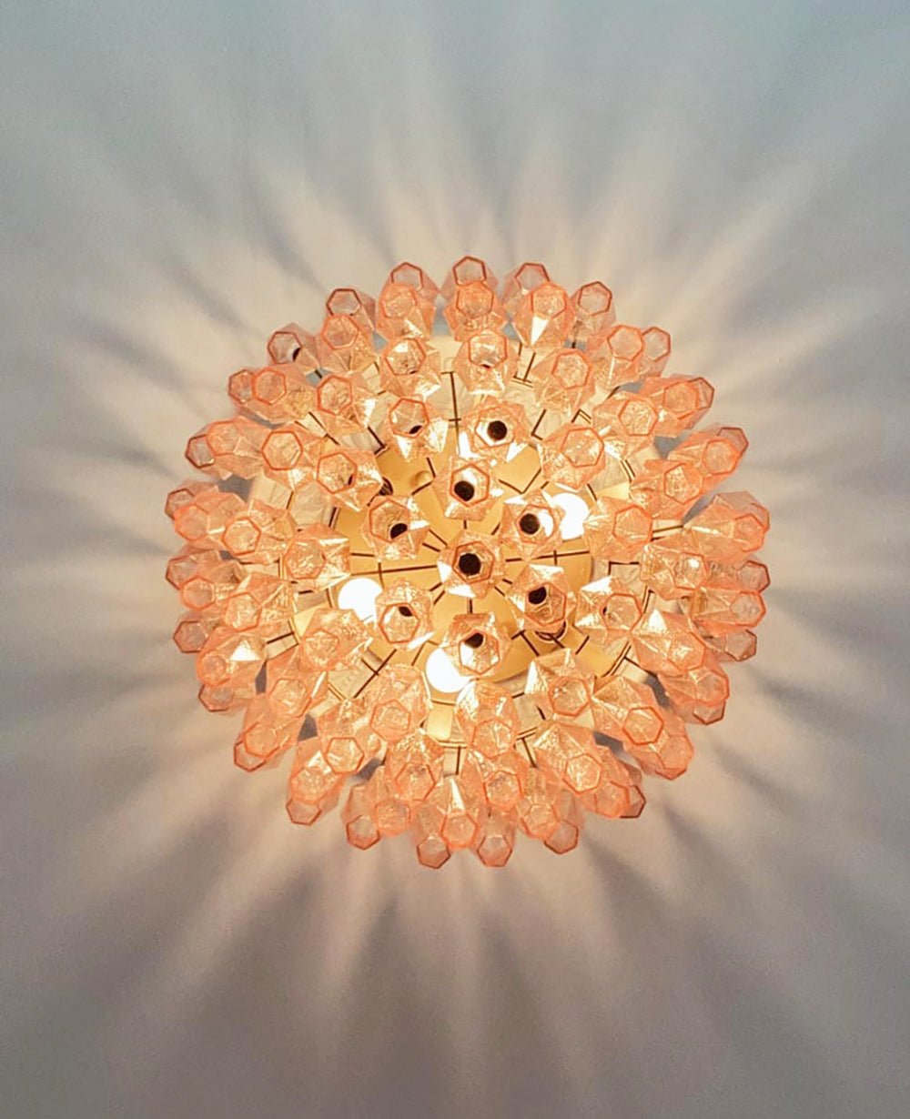 Evix plafondlamp van glas roze rhombusglas gelaagd vintage elegantie