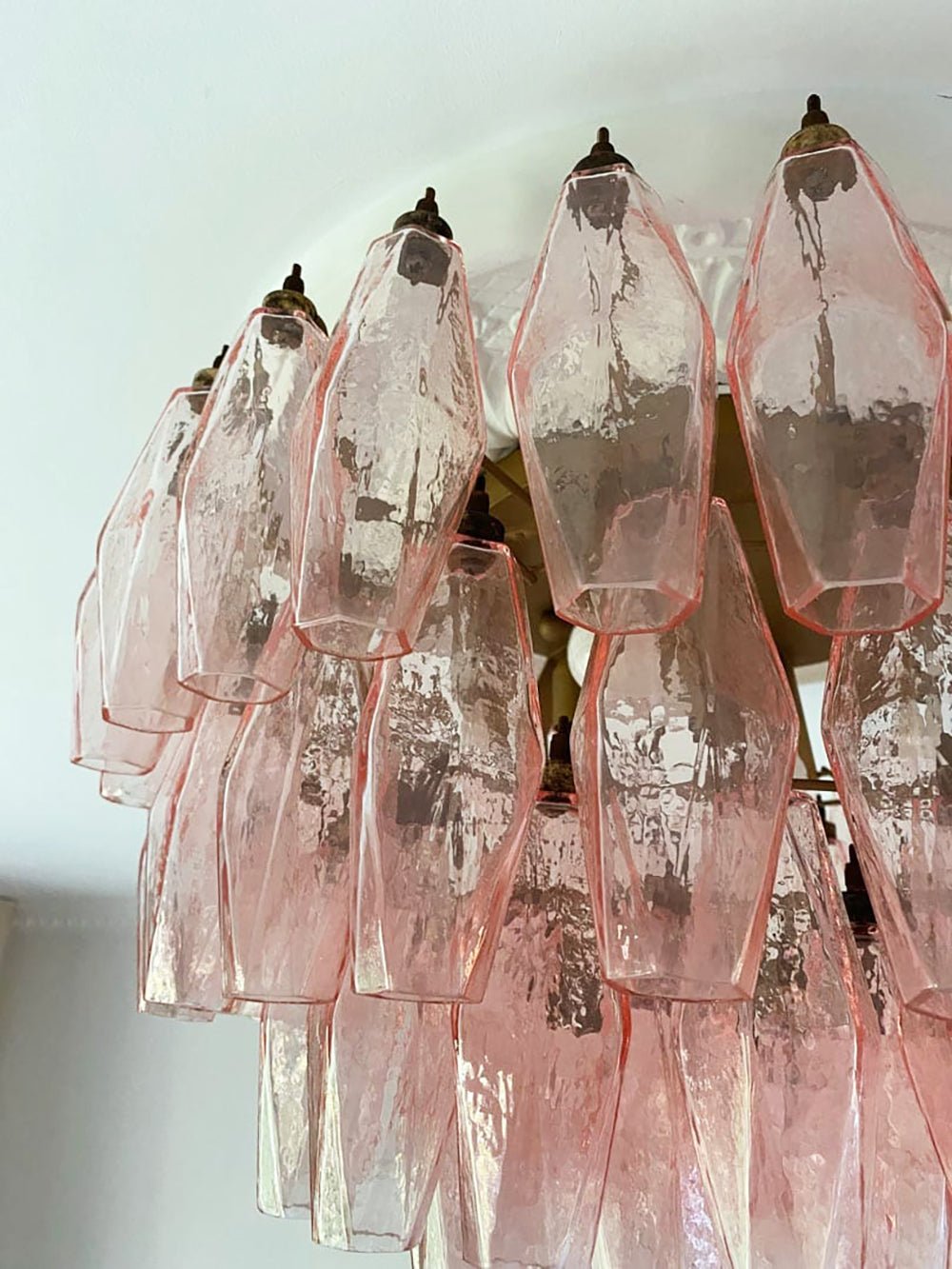 Evix plafondlamp van glas roze rhombusglas gelaagd vintage elegantie