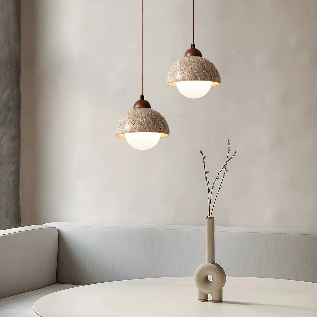 Lunex ronde hanglamp van geel travertin