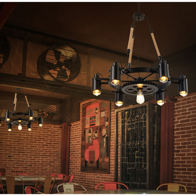 Epoch Industriële LED Hanglampen Zwart Metaal/Touw Café/Bar