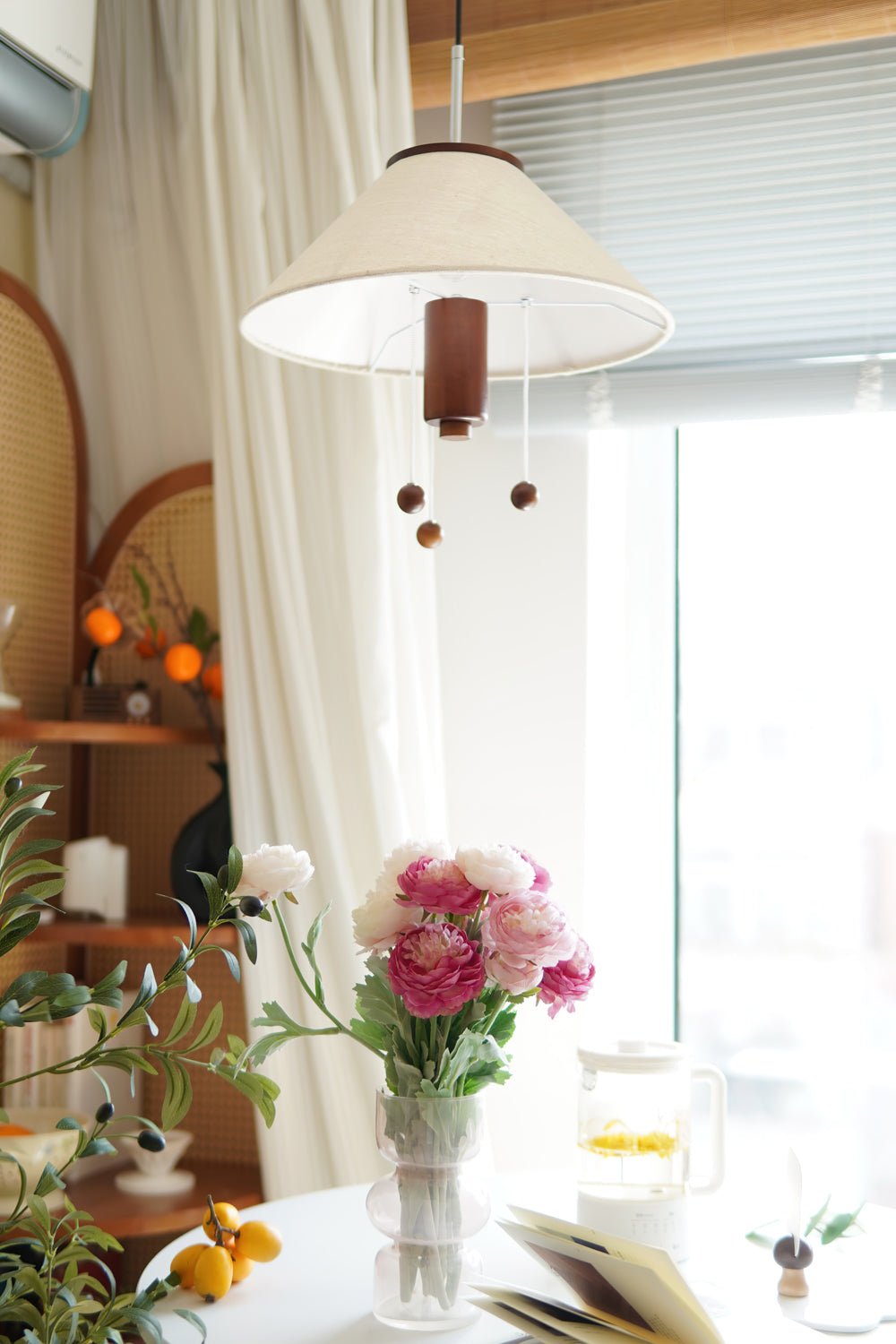 Zathee Noordse kunst Klassiek houten textiel hanglamp