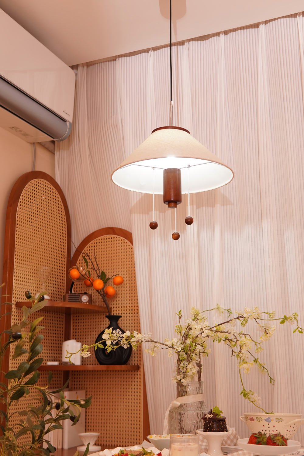 Zathee Noordse kunst Klassiek houten textiel hanglamp