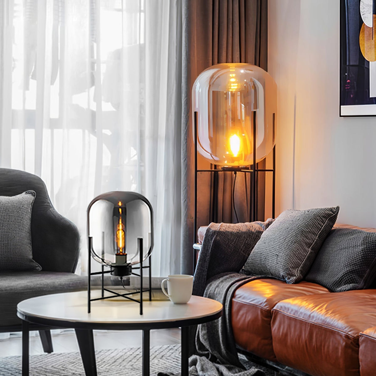 Liorivelia industriële vloerlamp van glas