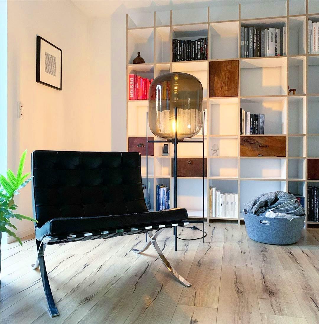 Liorivelia industriële vloerlamp van glas