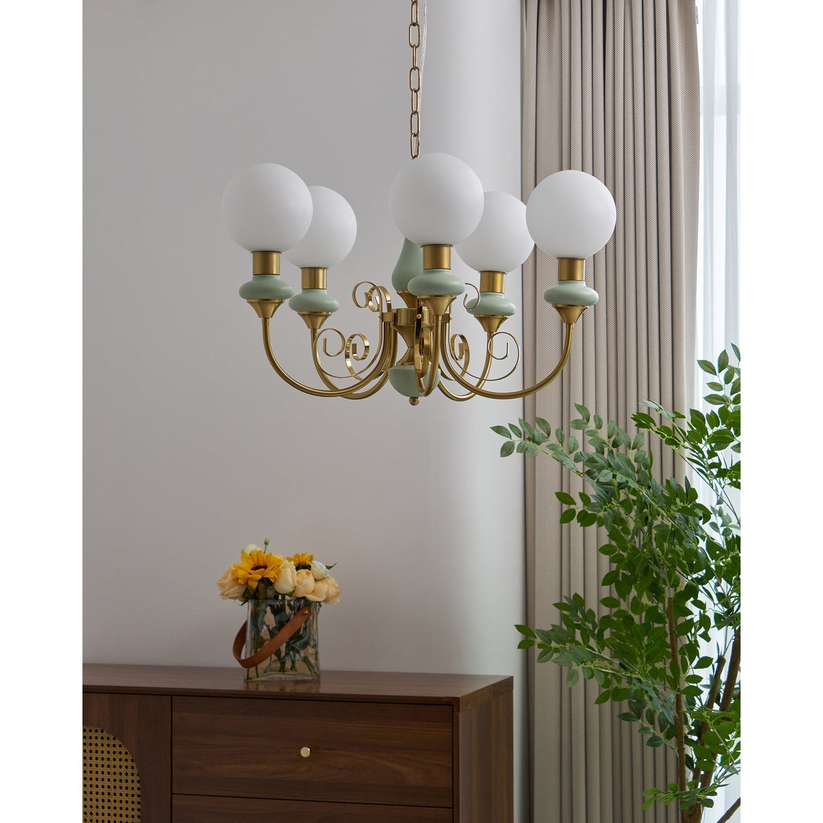Evsolia kroonluchter van groen onyx glas