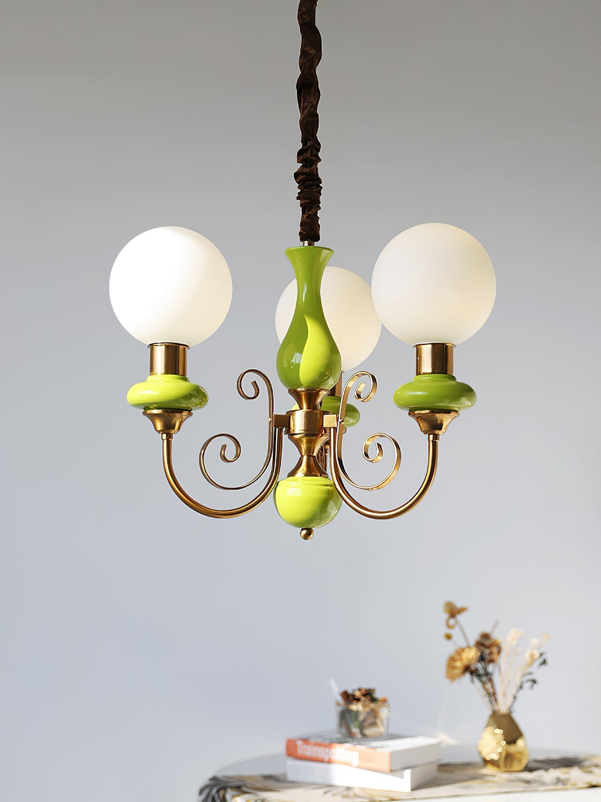 Evsolia kroonluchter van groen onyx glas
