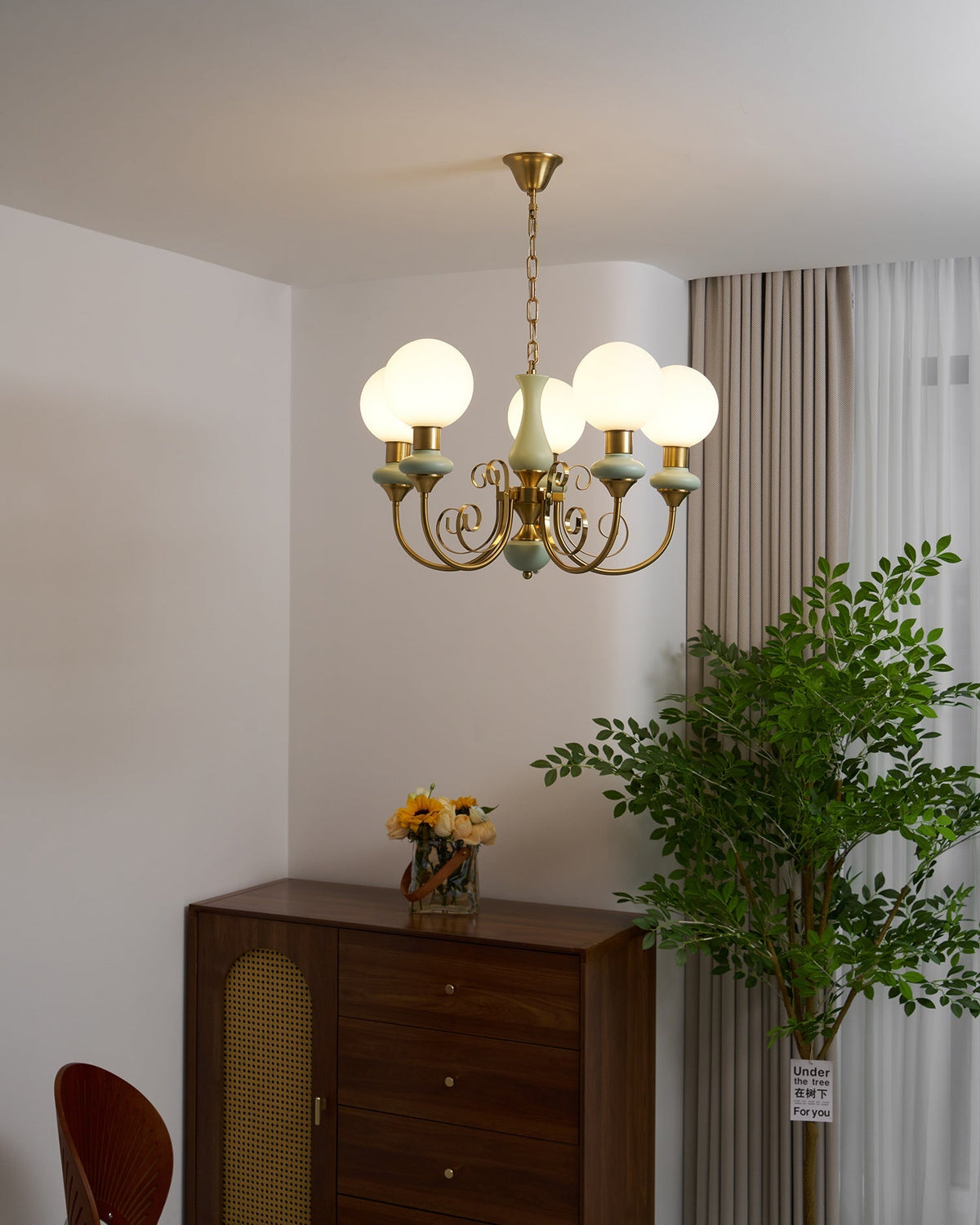 Evsolia kroonluchter van groen onyx glas