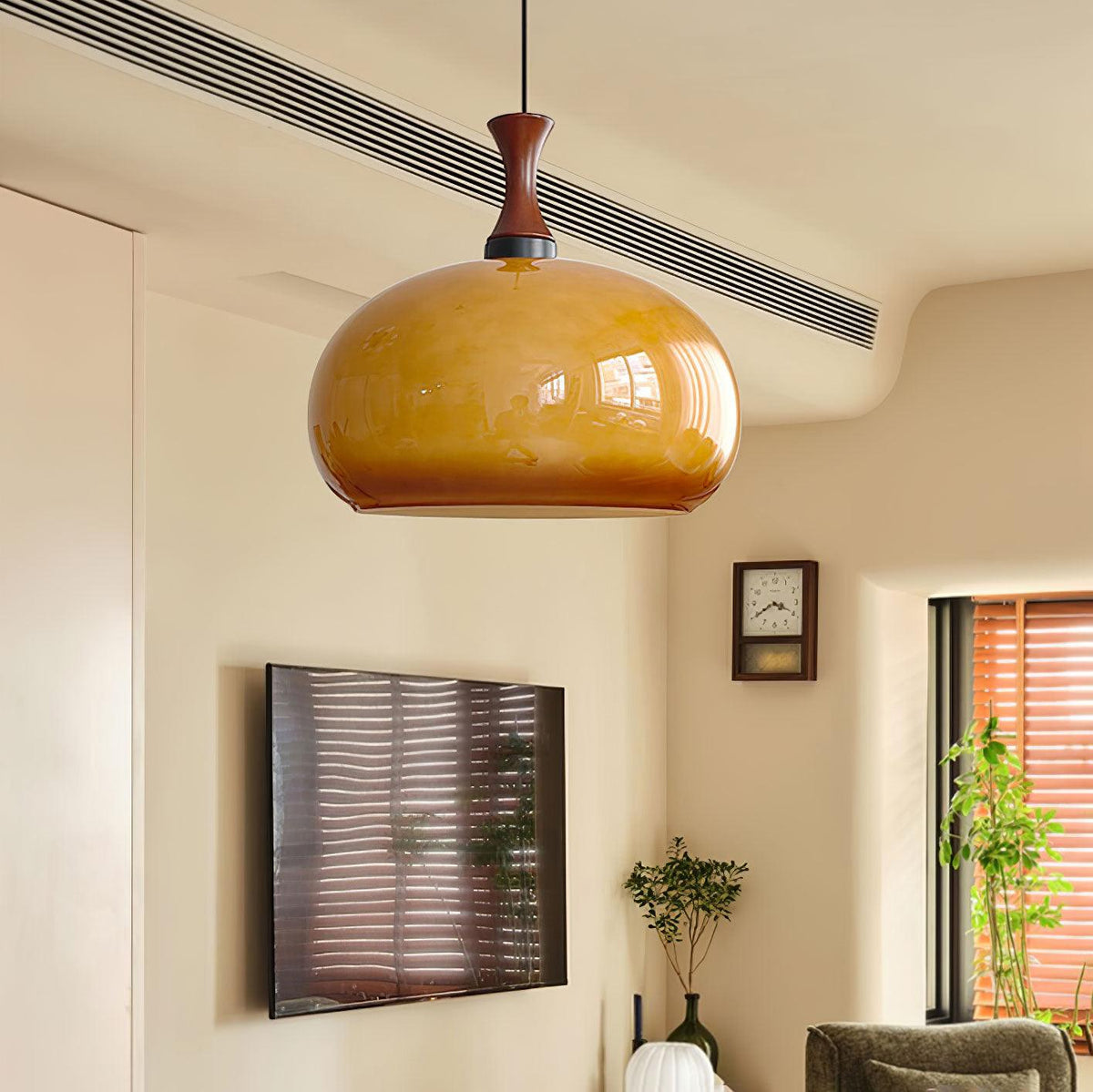 Gyls Moderne hanglamp van hout en glas in minimalistisch ontwerp