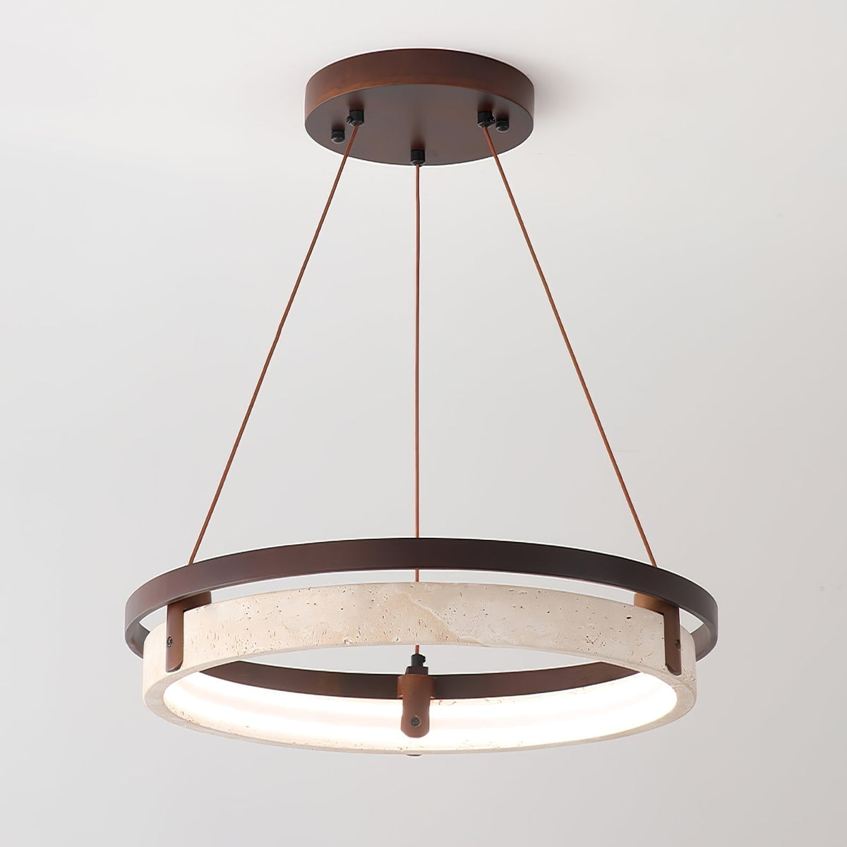 Aurix hanglamp van geel travertin en walnoothout